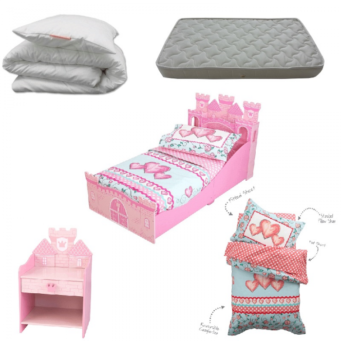 Set mobilier Princess Castle 5 piese - pat noptiera lenjerie platuma perna saltea